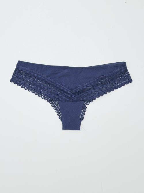 Set di 3 tanga in cotone e pizzo - Kiabi