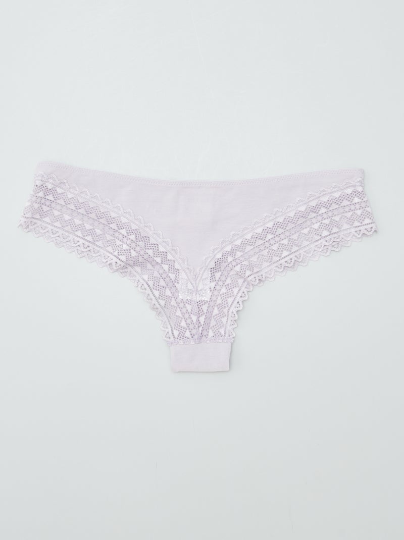 Set di 3 tanga in cotone e pizzo VIOLA - Kiabi