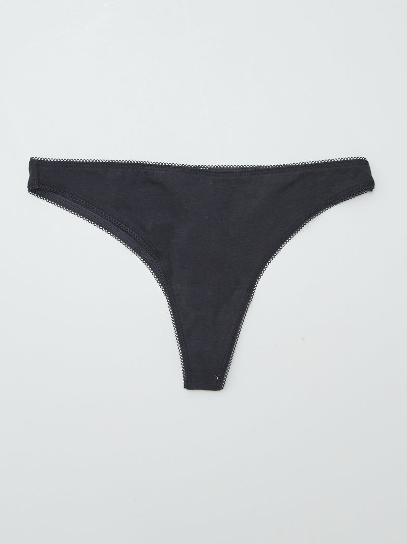 Set di 3 tanga in cotone nero - Kiabi