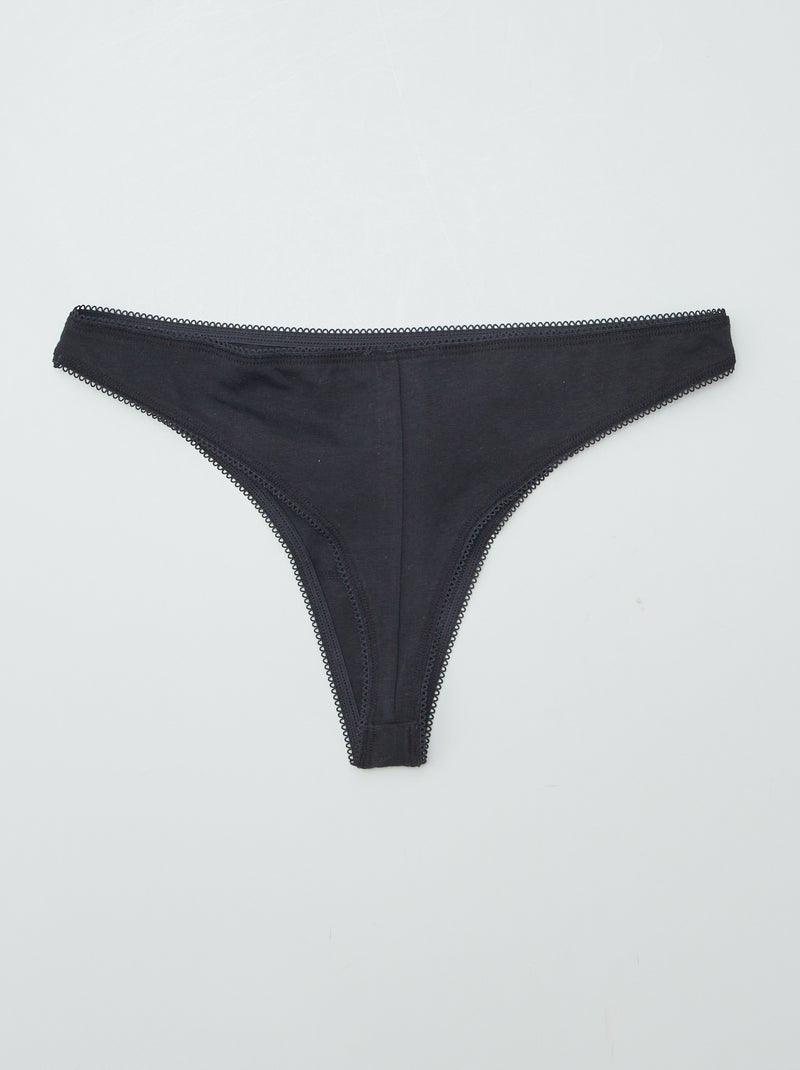 Set di 3 tanga in cotone nero - Kiabi