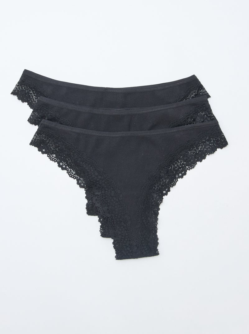 Set di 3 tanga in maglia a coste Nero - Kiabi