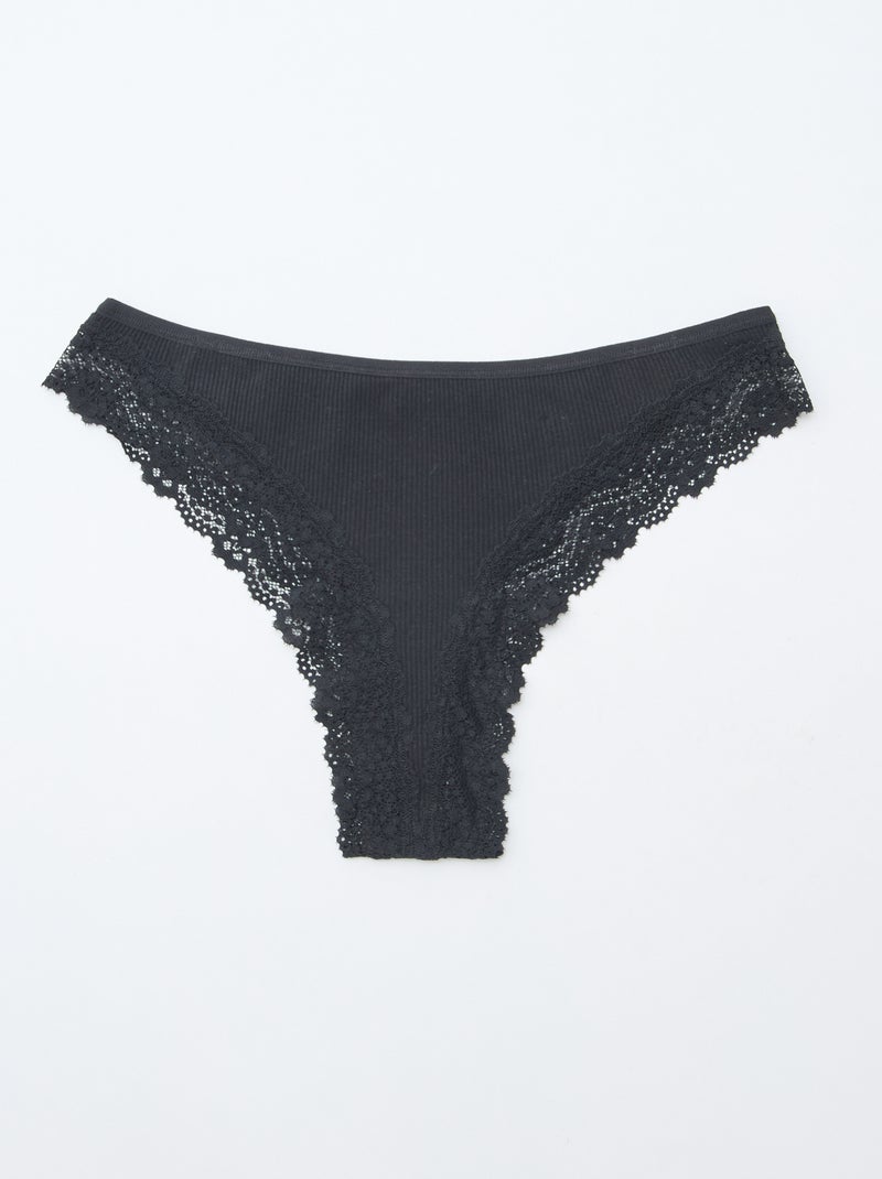 Set di 3 tanga in maglia a coste Nero - Kiabi