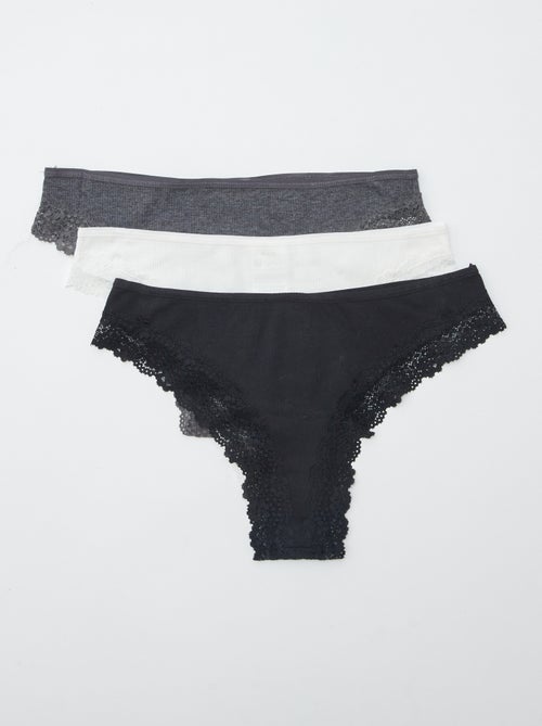 Set di 3 tanga in maglia a costine - Kiabi