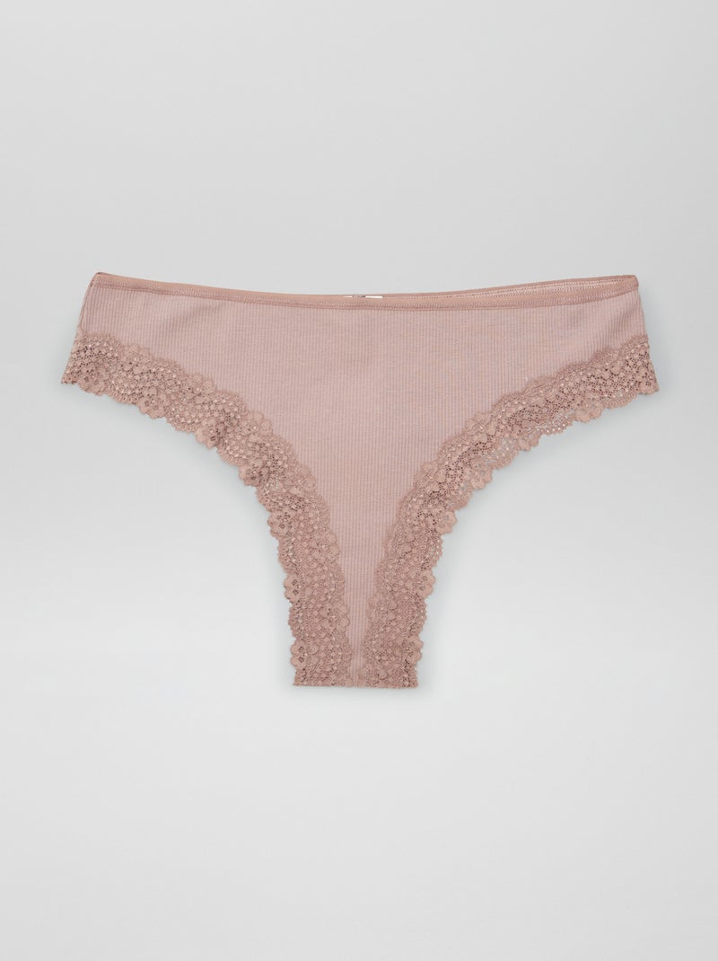 Set di 3 tanga in maglia a costine marrone prugna - Kiabi