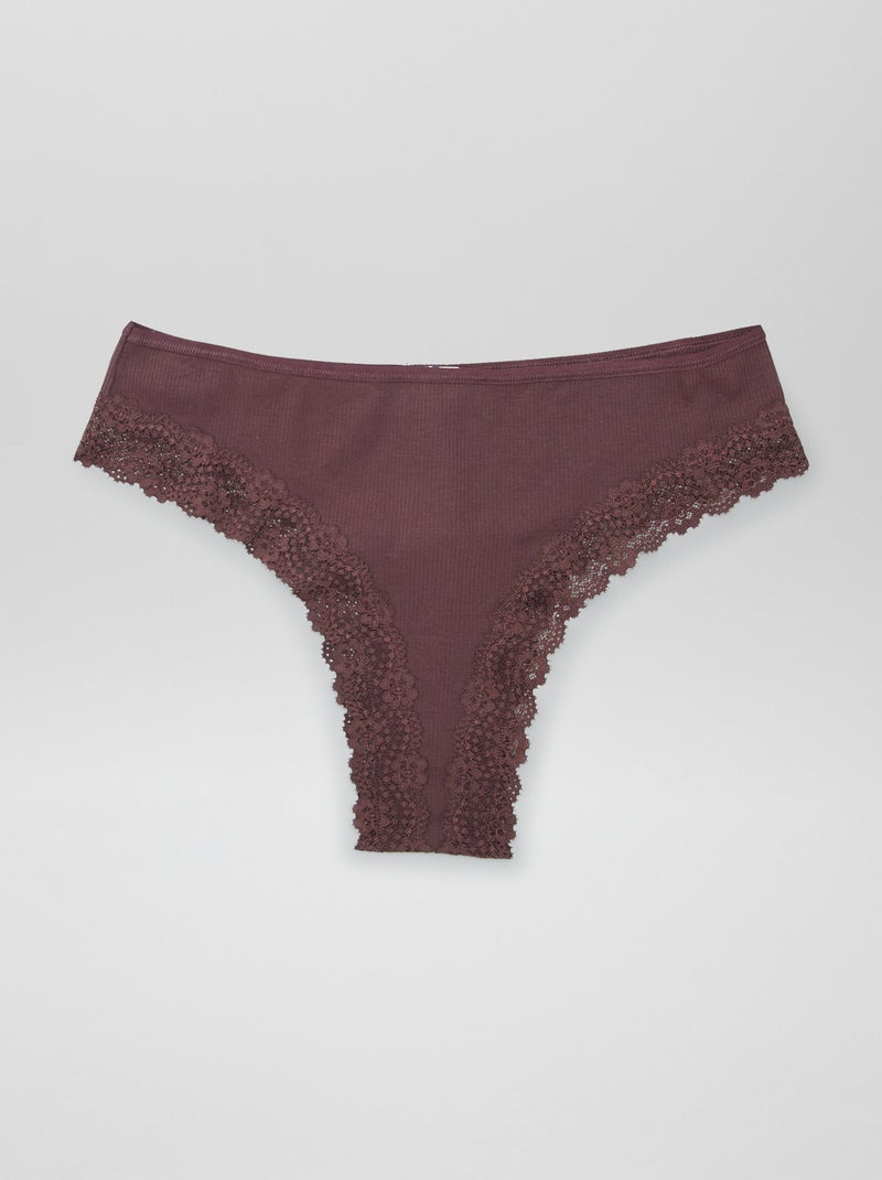Set di 3 tanga in maglia a costine marrone prugna - Kiabi