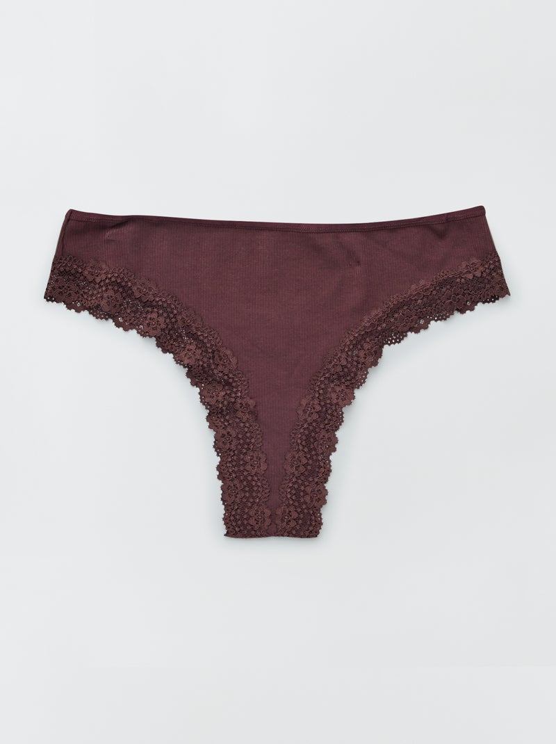 Set di 3 tanga in maglia a costine marrone prugna - Kiabi