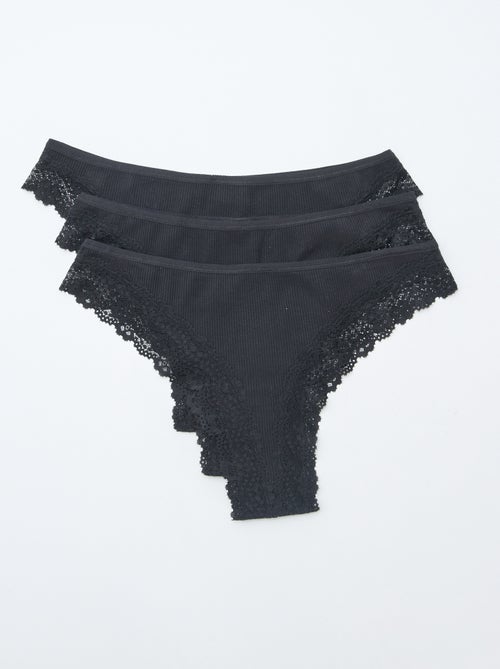 Set di 3 tanga in maglia a costine - Kiabi