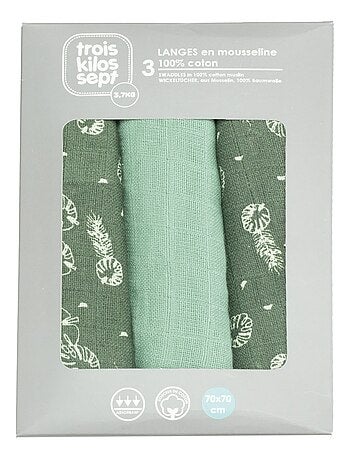 Set di 3 teli neonato motivo foglie