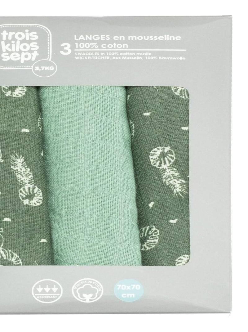Set di 3 teli neonato motivo foglie Verde - Kiabi