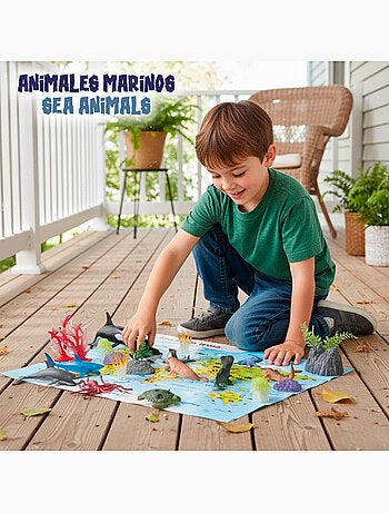 Set di 30 animali marini con tappetino da gioco e accessori. Animal world