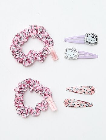 Set di 4 mollette + 1 scrunchie 'Hello Kitty'
