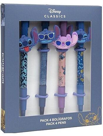 Set di 4 penne a sfera nere - Stitch - Disney – Kit di cancelleria