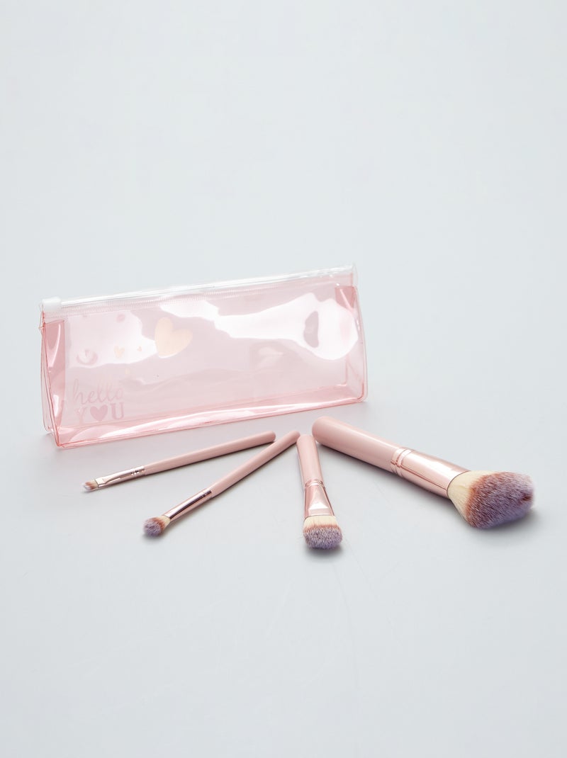 Set di 4 pennelli per make-up + trousse ROSA - Kiabi