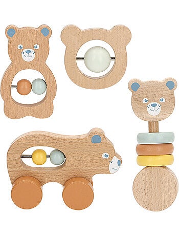 Set di 4 sonagli in legno per neonati WOOMAX