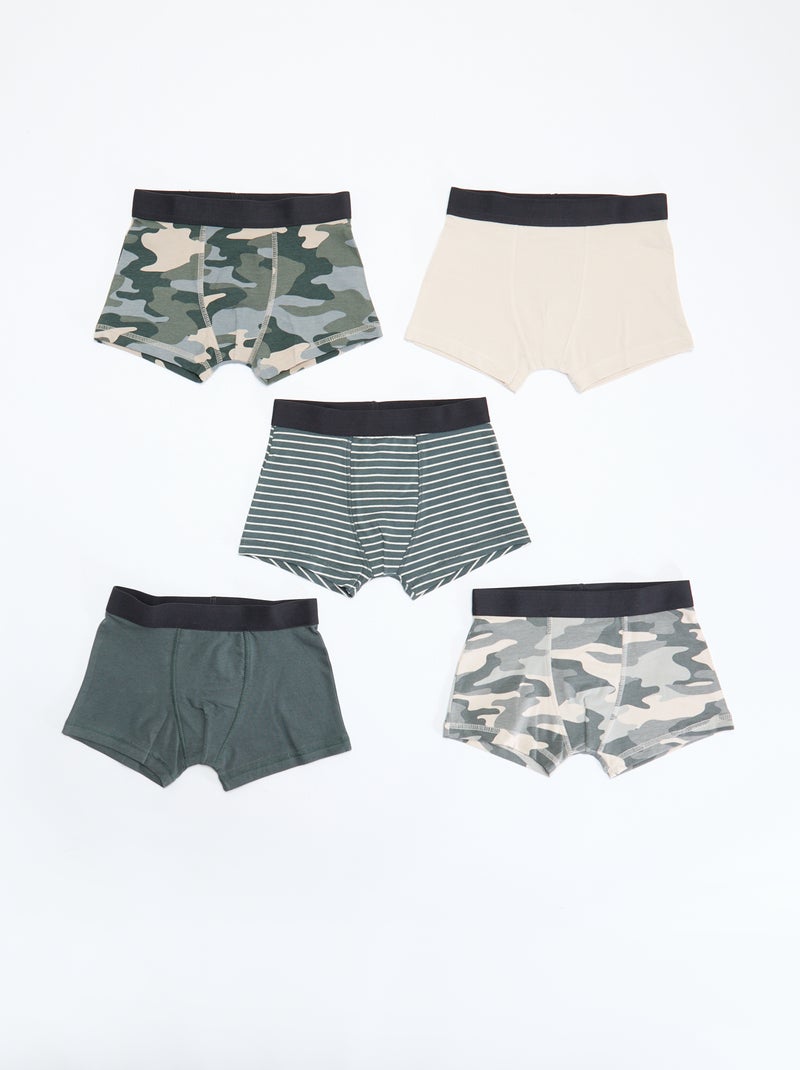 Set di 5 boxer da uomo con motivi fantasia Kaki - Kiabi