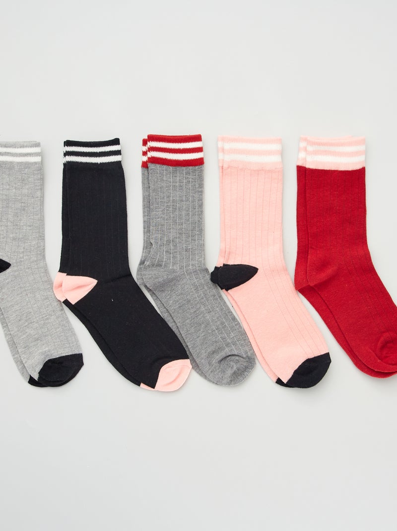 Set di 5 paia di calzini con bande a contrasto ROSA - Kiabi