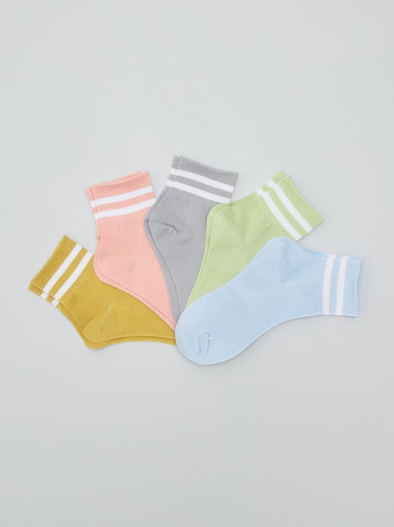Set di 5 paia di calzini con bande a contrasto VERDE - Kiabi
