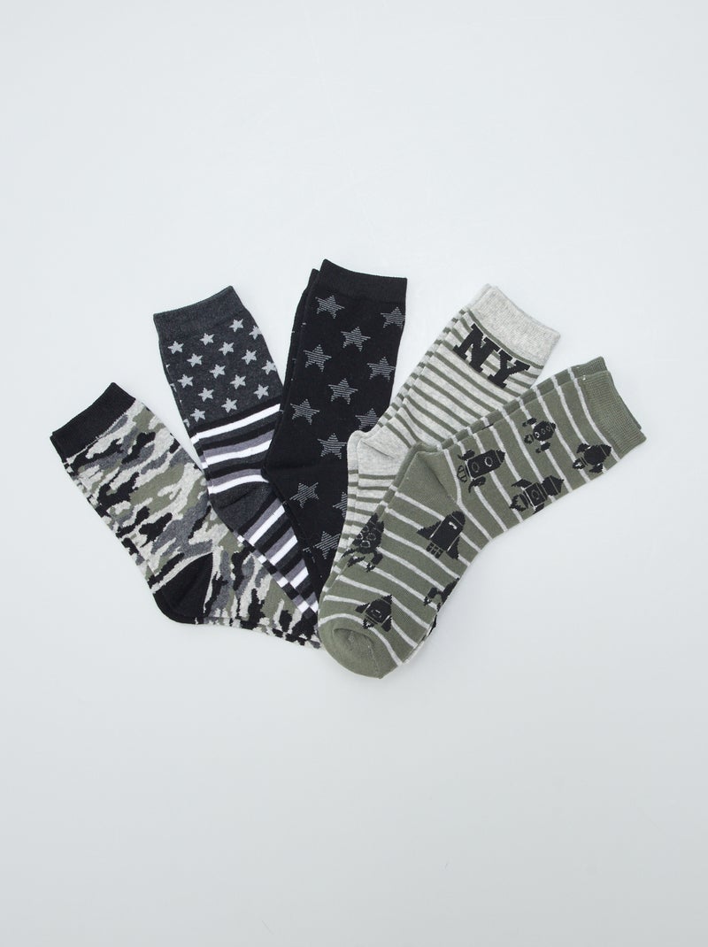 Set di 5 paia di calzini con stampa americana NERO - Kiabi