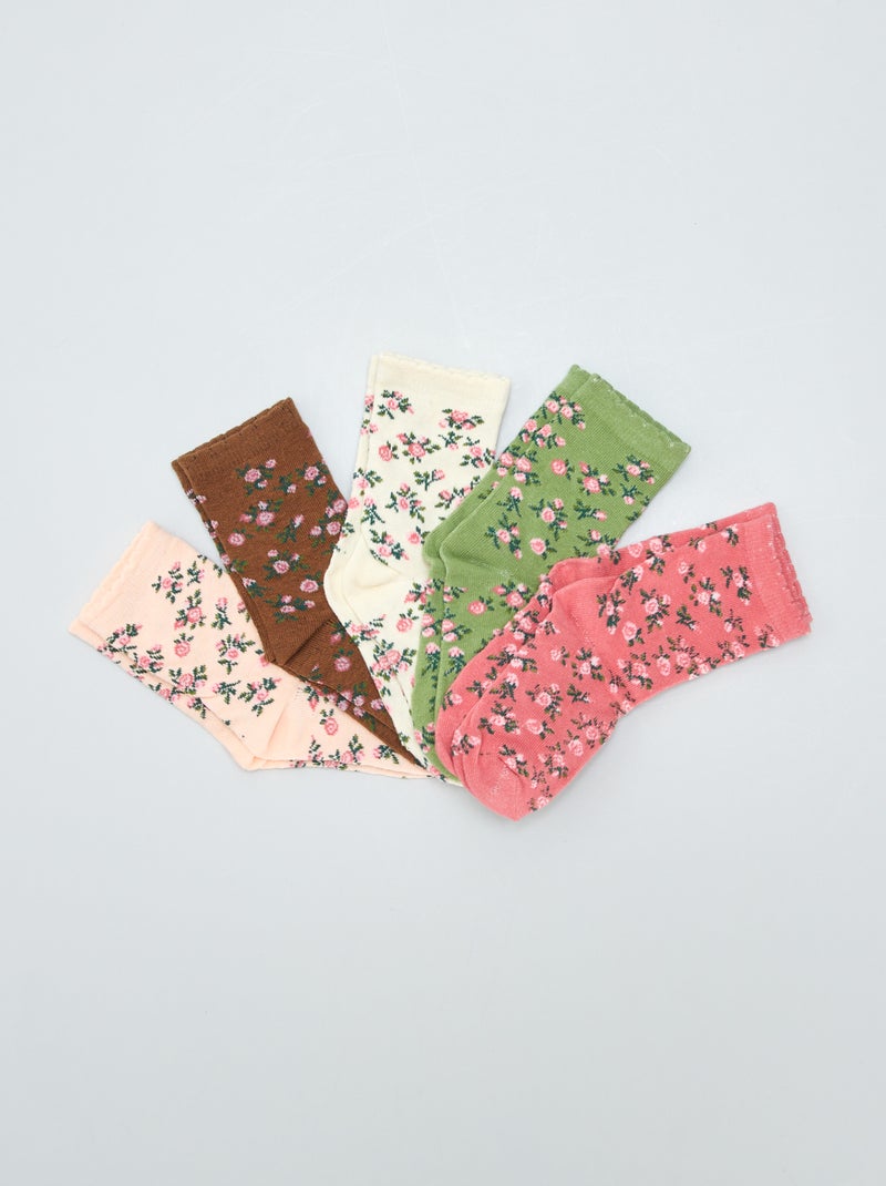 Set di 5 paia di calzini con stampa floreale ROSA - Kiabi