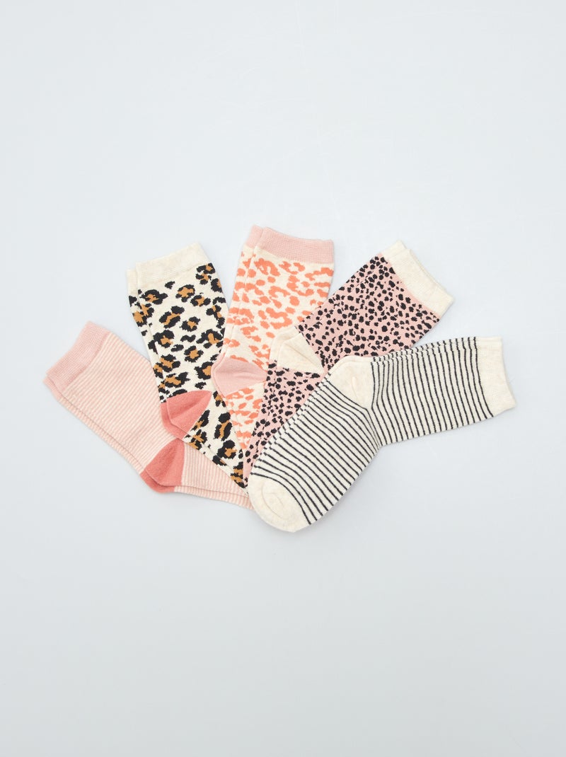 Set di 5 paia di calzini con stampa leopardo ROSA - Kiabi