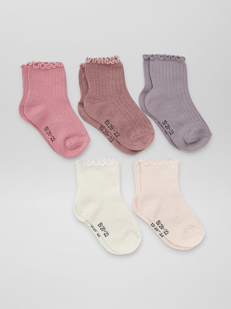 Set di 5 paia di calzini con volant ROSA - Kiabi