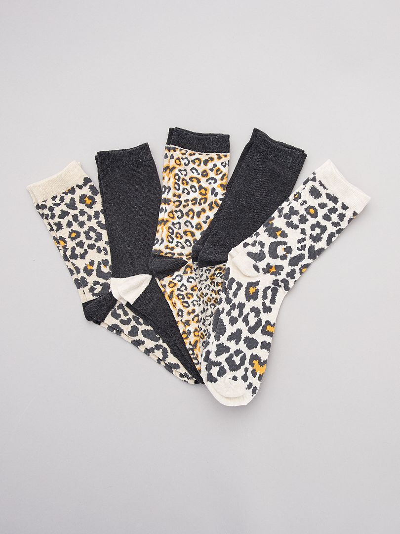Set di 5 paia di calzini 'leopardo' grigio/beige - Kiabi