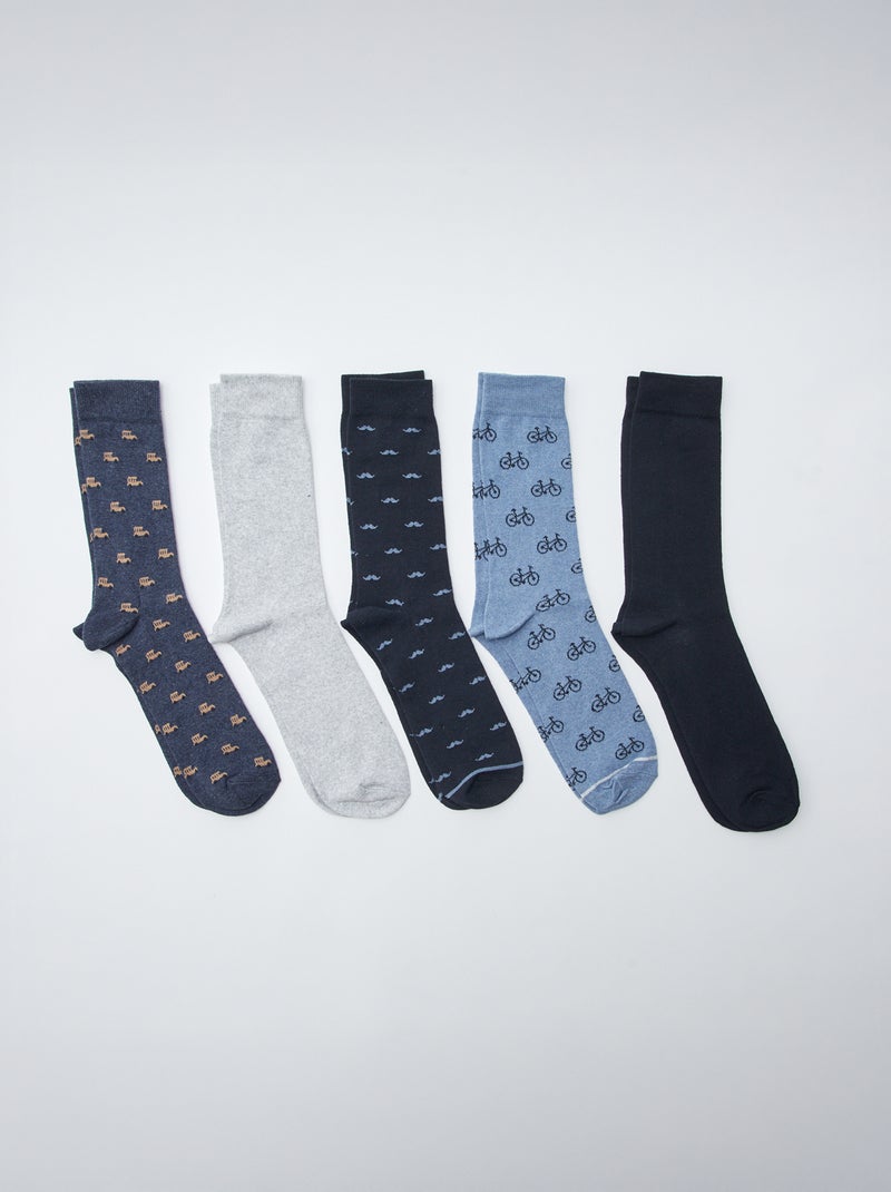 Set di 5 paia di calzini lunghi con motivi BLU - Kiabi