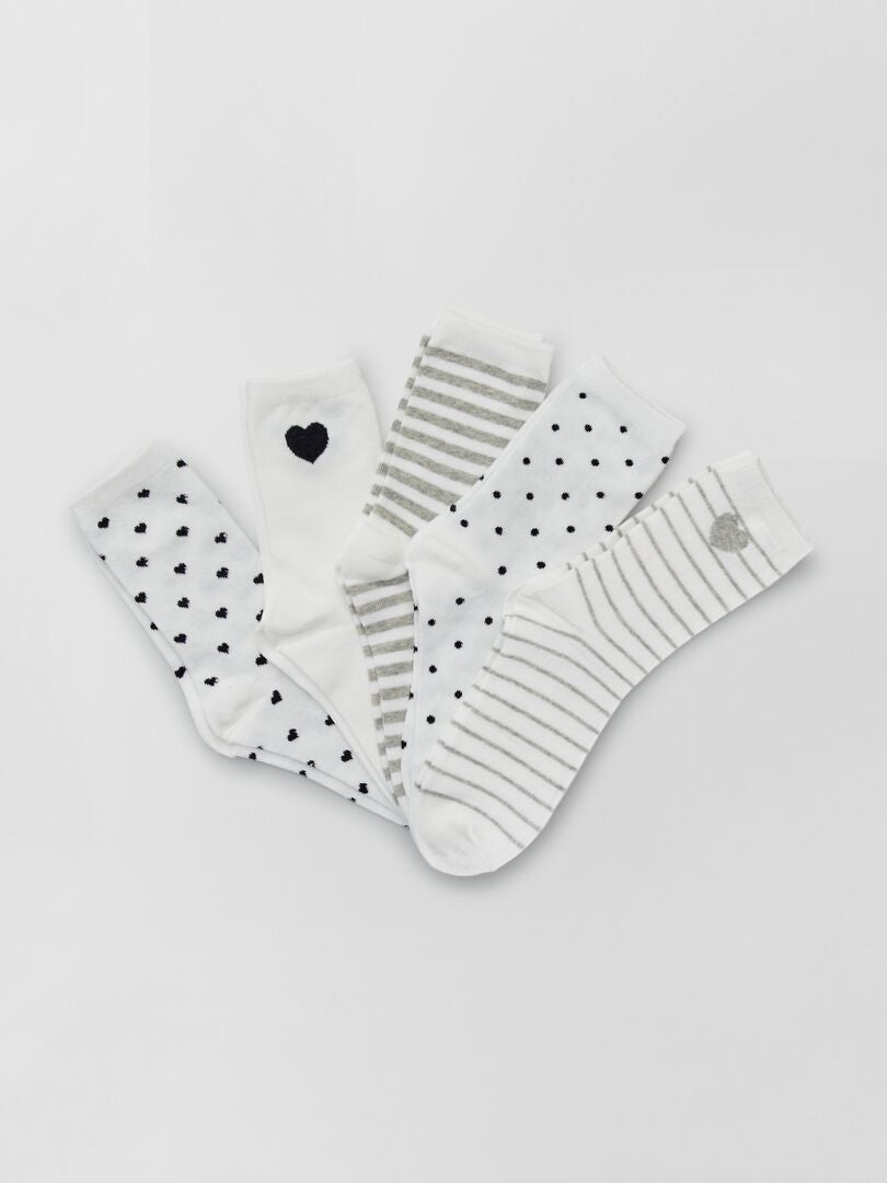 Set di 5 paia di calzini stampati bianco - Kiabi