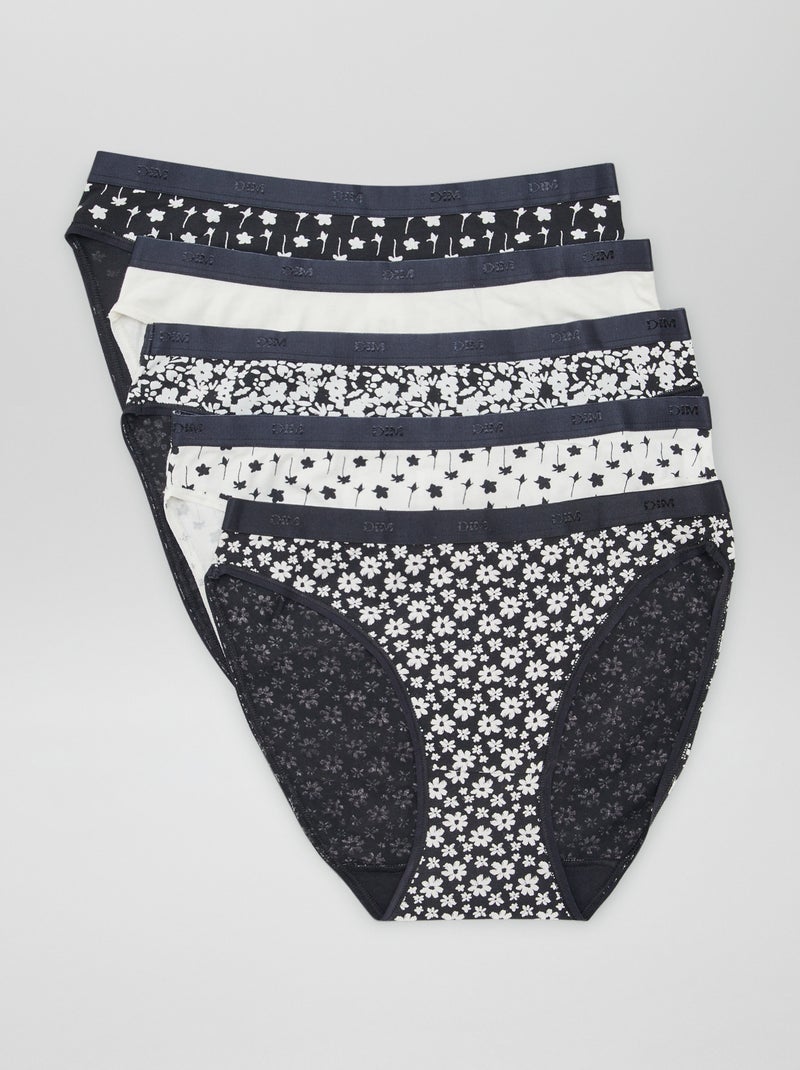 Set di 5 slip 'DIM' in cotone elasticizzato NERO - Kiabi