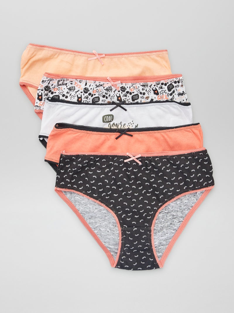 Set di 5 slip in maglia jersey arancione/bianco - Kiabi
