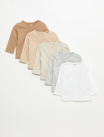 Set di 5 t-shirt tinta unita a maniche lunghe