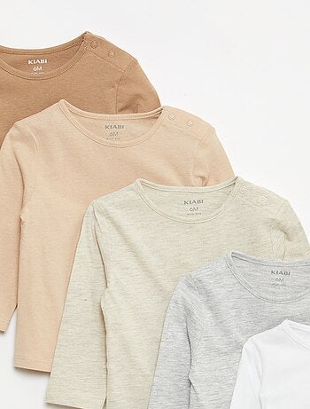 Set di 5 t-shirt tinta unita a maniche lunghe