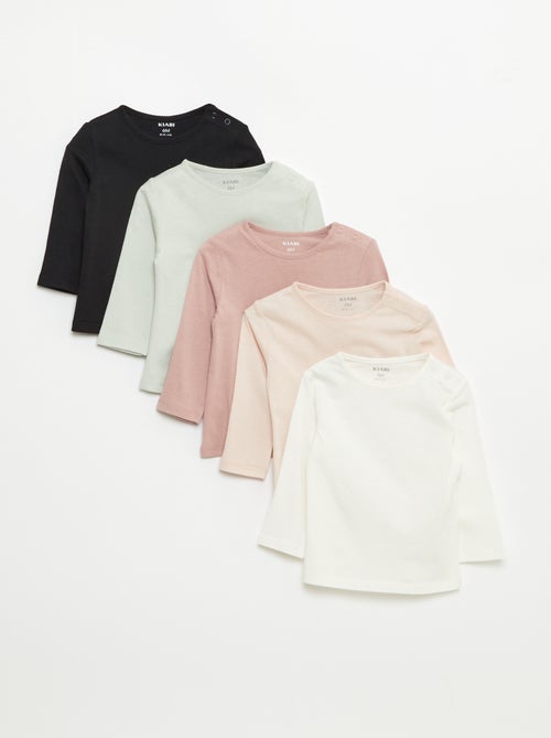 Set di 5 t-shirt tinta unita a maniche lunghe - Kiabi
