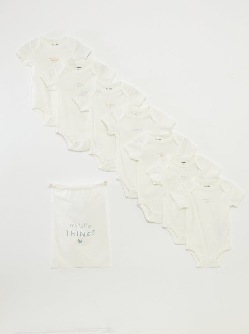 Set di 7 body a maniche corte + sacca portaoggetti BIANCO - Kiabi