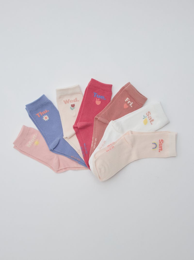 Set di 7 paia di calzini media lunghezza Rosa - Kiabi