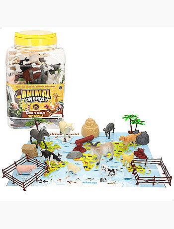 Set di animali da fattoria con tappetino da gioco e accessori, 30 pezzi. Animal world