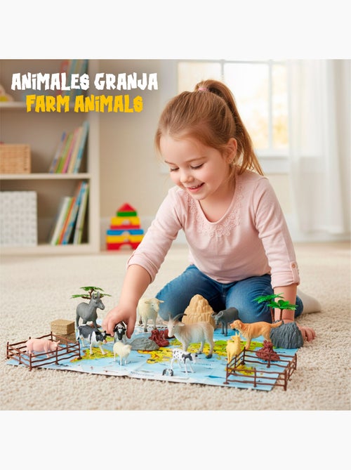 Set di animali da fattoria con tappetino da gioco e accessori, 30 pezzi. Animal world - Kiabi