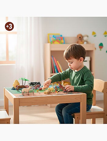 Set di animali da fattoria con tappetino da gioco e accessori, 60 pezzi. Animal world