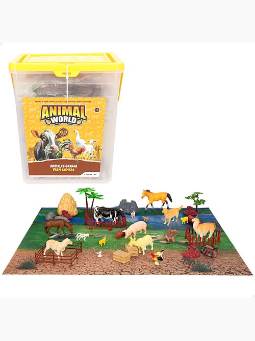 Set di animali da fattoria con tappetino da gioco e accessori, 60 pezzi. Animal world - Kiabi