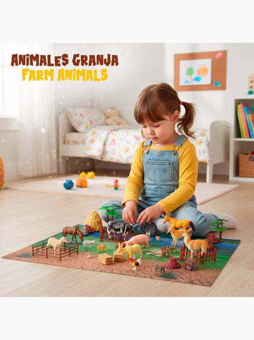 Set di animali da fattoria con tappetino da gioco e accessori, 60 pezzi. Animal world - Kiabi