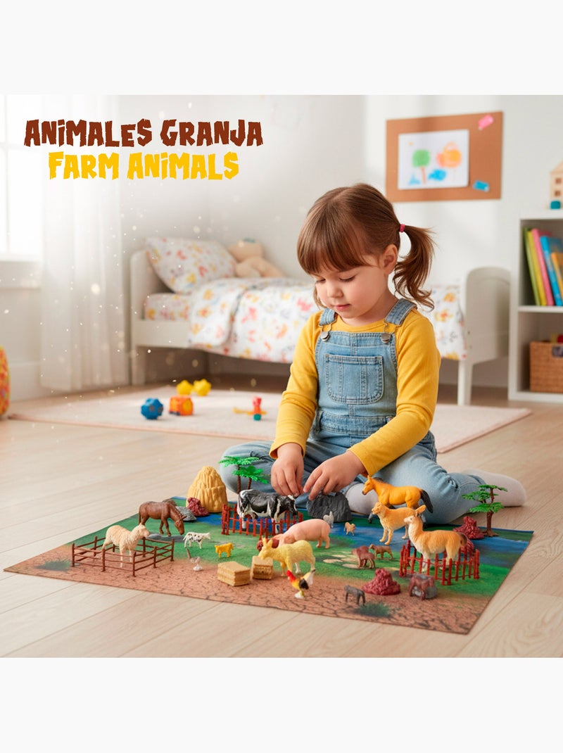 Set di animali da fattoria con tappetino da gioco e accessori, 60 pezzi. Animal world N/D - Kiabi