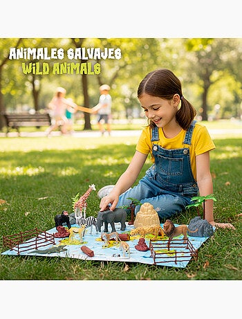 Set di animali selvatici con tappetino da gioco e accessori, 30 pezzi. Animal world