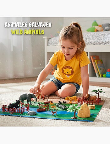 Set di animali selvatici con tappetino da gioco e accessori, 60 pezzi. Animal world