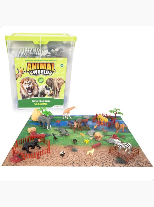 Set di animali selvatici con tappetino da gioco e accessori, 60 pezzi. Animal world - Kiabi
