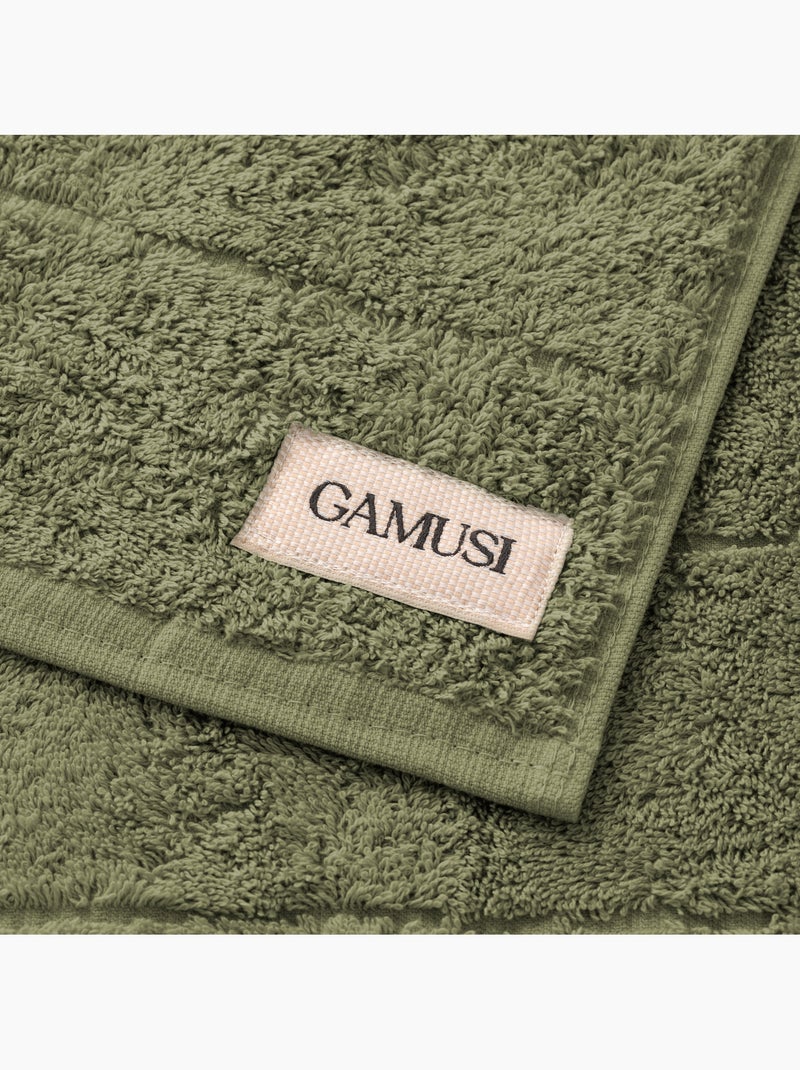 Set di asciugamani doccia e lavabo 100% cotone, spugna spessa, con asola - Gamusi. Verde/Sabbia - Kiabi