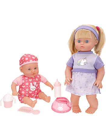 Set di bambola bambina da 41 cm e bebè da 32 cm con accessori colorbaby's