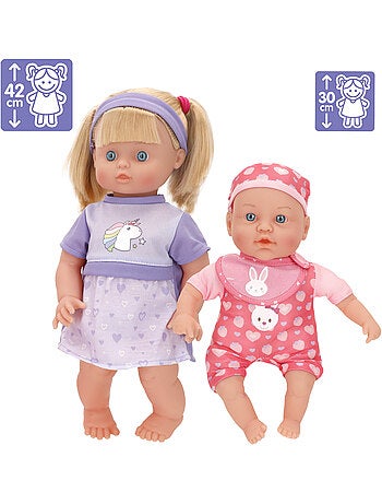 Set di bambola bambina da 41 cm e bebè da 32 cm con accessori colorbaby's