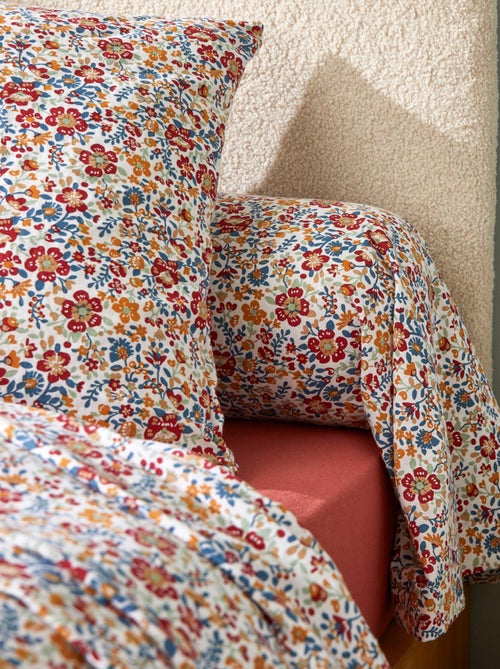 Set di biancheria da letto 2 pezzi in flanella di cotone floreale + fodera per cuscino - Kiabi