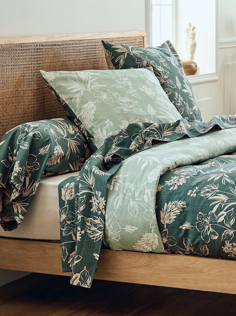 Set di biancheria da letto 2 pezzi in percalle di cotone con motivo vegetale Verde - Kiabi