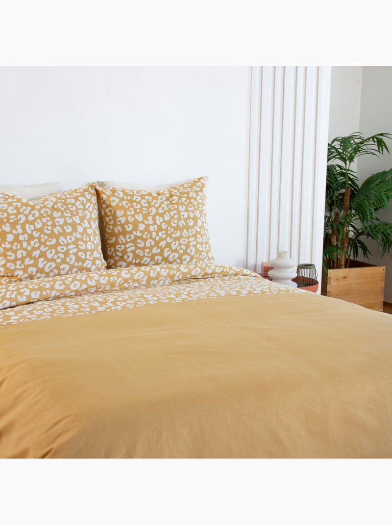 Set di biancheria da letto 3 pezzi con stampa leopardata, copertina e federe Giallo - Kiabi